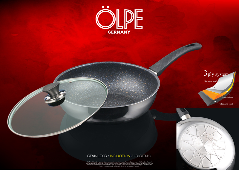 [독일올페] 엘레간트 3PLY(통3중)  28CM 궁중팬+유리뚜껑 OLP-28W28G