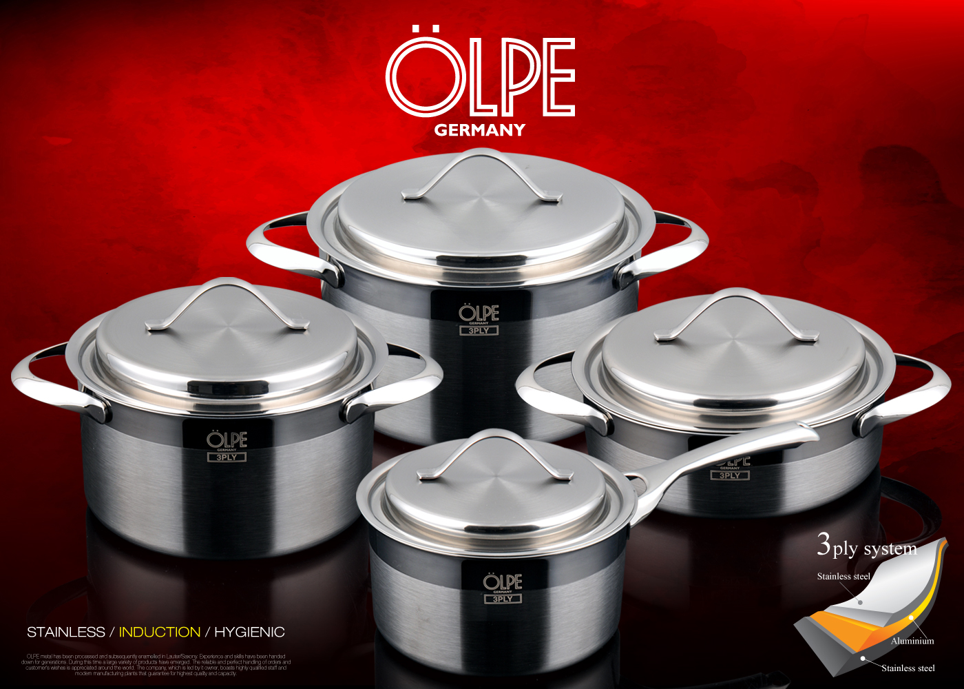 [독일올페] 엘레간트 3PLY냄비(통3중)  4종세트(8P) OLP-4P8PC