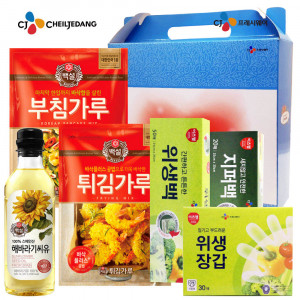 [km]백설 해바라기유,CJ부침가루,CJ튀김가루,CJ위생장갑,CJ위생백(대),CJ지퍼백(소) 6종세트 01974