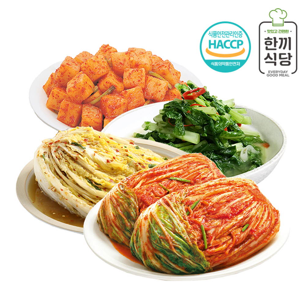 [km]한끼식당 우리 농산물 100% 김치 추천 4종세트(포기김치1kg,고추씨백김치1kg,청양열무물김치1kg,깍두기1kg)