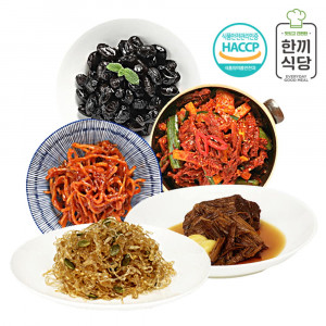 [km]한끼식당 맛있는 반찬 알찬 6종세트-D(소고기장조림150g,실오채조림150g,콩자반150g,황태채무침150g,진미채무침150g,양념깻잎150g)