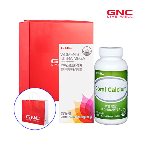 [km]GNC 여성뼈건강세트(우먼스울트라메가 90정 90일분 * 코랄칼슘 마그네슘 비타민D 120캡슐 60일분)
