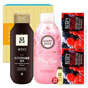 [km]아모레 려샴푸180용기 해피바스바디워시200용기 애경포인트베리비누2P(4종)