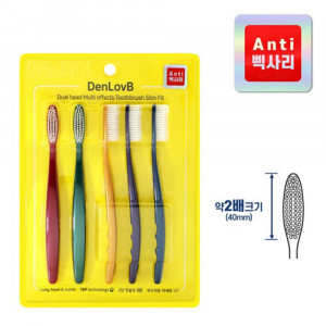 [km]덴럽 듀얼헤드 삑사리 예방 왕 칫솔 5입 온가족 칫솔