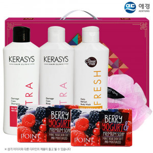[km]애경 케라시스샴푸180용기 린스180용기 샤워메이트 포인트베리비누2P 샤워볼(6종)